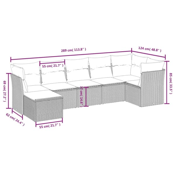 vidaXL sofasæt til haven 7 dele med hynder polyrattan brun