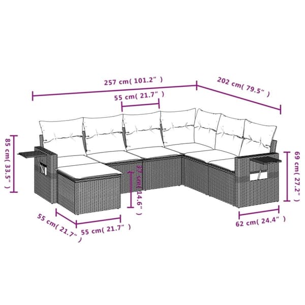vidaXL sofasæt til haven 7 dele med hynder polyrattan brun
