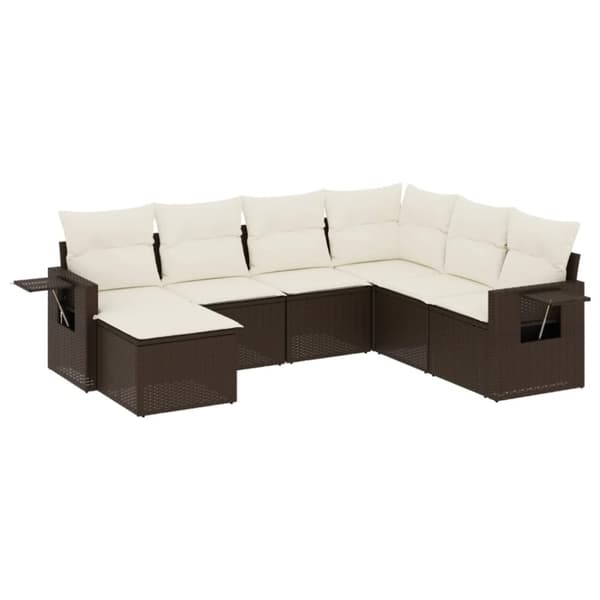 vidaXL sofasæt til haven 7 dele med hynder polyrattan brun