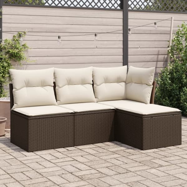 vidaXL sofasæt til haven 4 dele med hynder polyrattan brun