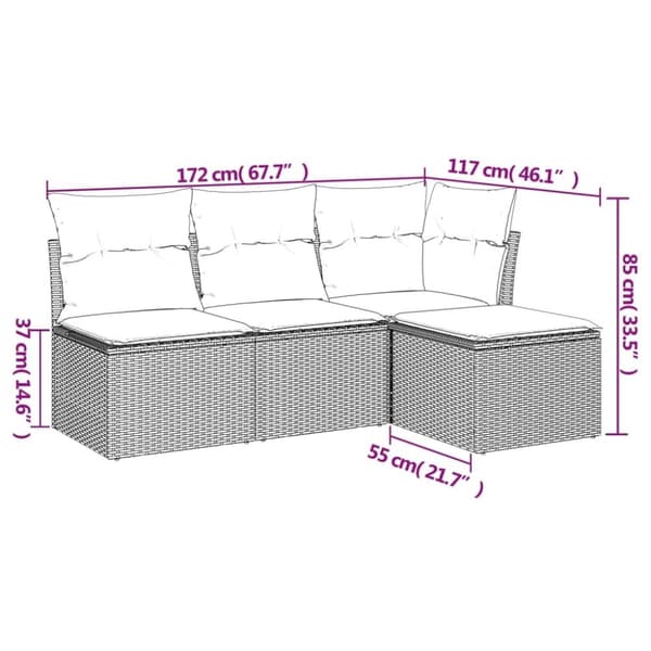 vidaXL sofasæt til haven 4 dele med hynder polyrattan brun