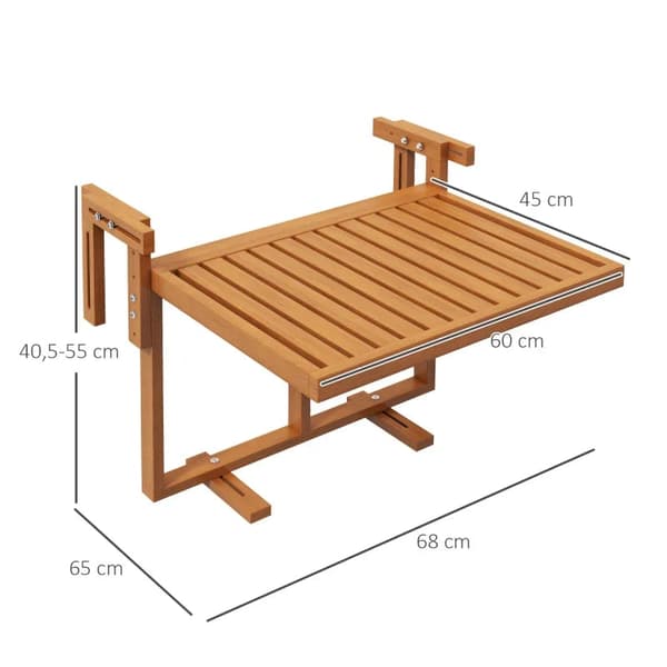 Rootz-riippuva pöytä - Korkeussäädettävä - Puutarhapöytä - Säänkestävä - Kokoontaittuva ulkopöytä - Mänty - Tiikkipuu - 68W x 65D x 40,5 -55K cm