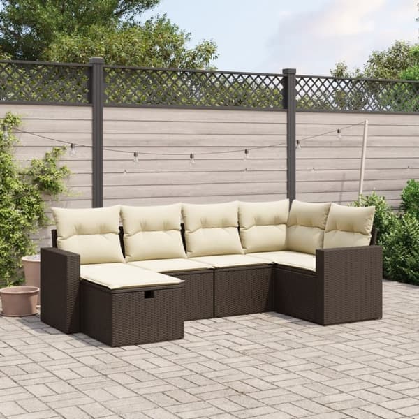 vidaXL sofasæt til haven 6 dele med hynder polyrattan brun