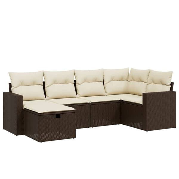 vidaXL sofasæt til haven 6 dele med hynder polyrattan brun