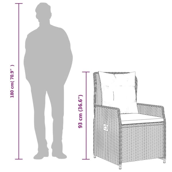 vidaXL Matgrupp för trädgården med dynor 7 delar svart konstrotting