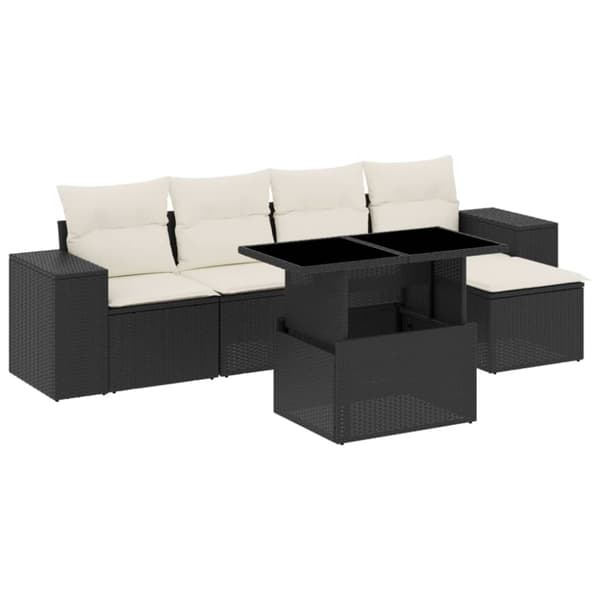 vidaXL sofasæt til haven 6 dele med hynder polyrattan sort