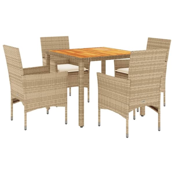 vidaXL spisebordssæt til haven 5dele m. hynder polyrattan akacie beige