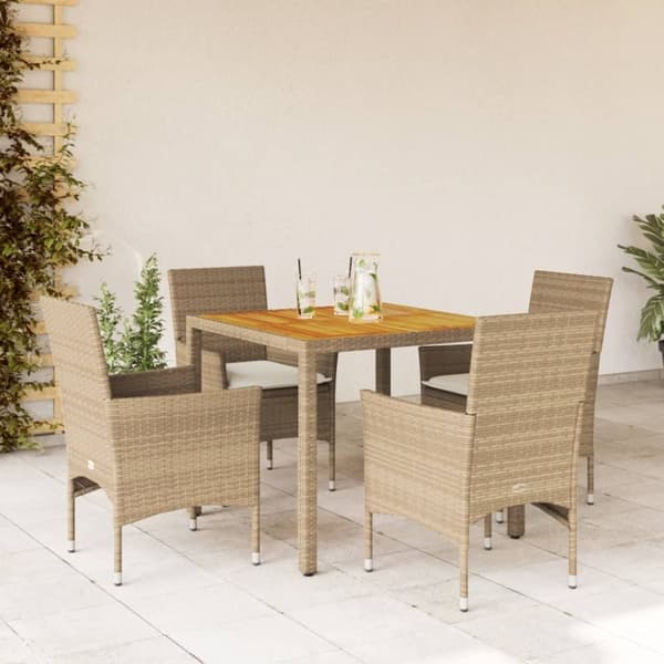 vidaXL spisebordssæt til haven 5dele m. hynder polyrattan akacie beige