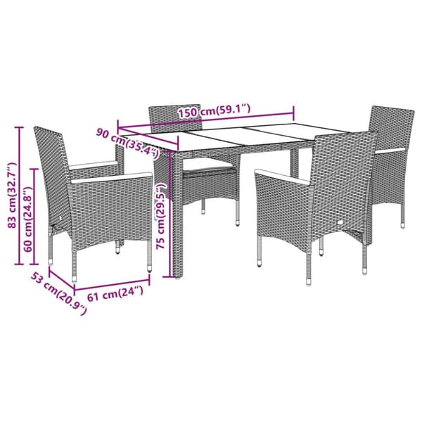 vidaXL spisebordssæt til haven 5dele m. hynder polyrattan akacie beige