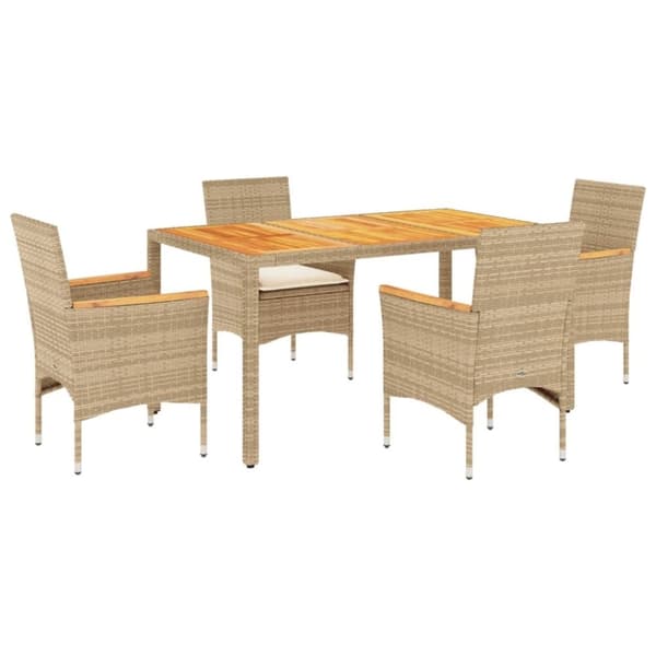 vidaXL spisebordssæt til haven 5dele m. hynder polyrattan akacie beige