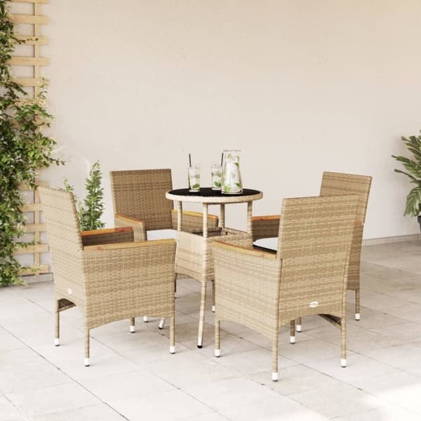 vidaXL spisebordssæt til haven 5 dele med hynder polyrattan og glas