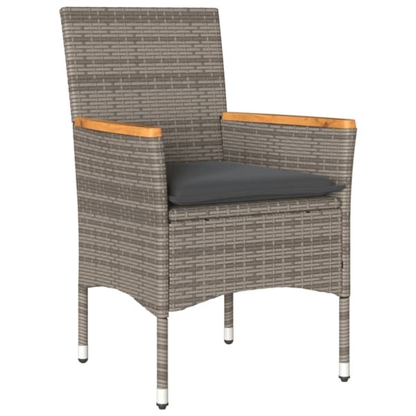 vidaXL spisebordssæt til haven 3dele med hynder polyrattan og glas grå