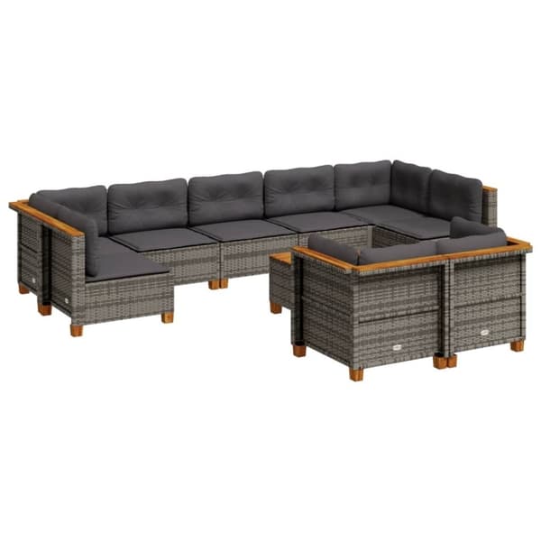 vidaXL sofasæt til haven 10 dele med hynder polyrattan grå