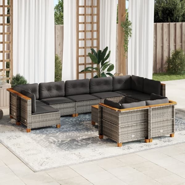 vidaXL sofasæt til haven 10 dele med hynder polyrattan grå