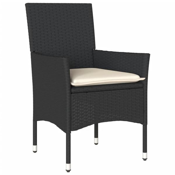 vidaXL bistrosæt til haven 3 dele med hynder polyrattan og glas sort