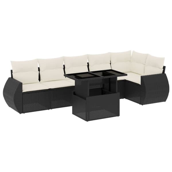 vidaXL sofasæt til haven 7 dele med hynder polyrattan sort