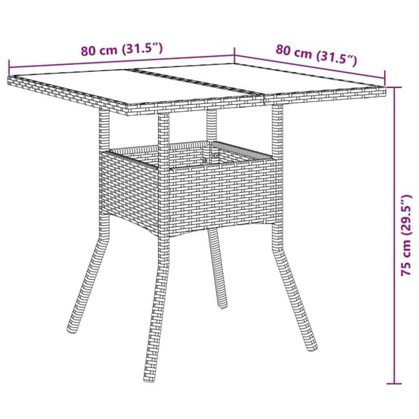 vidaXL spisebordssæt til haven 3dele m. hynder polyrattan og glas sort