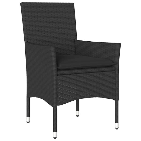 vidaXL spisebordssæt til haven 5dele m. hynder polyrattan og glas sort