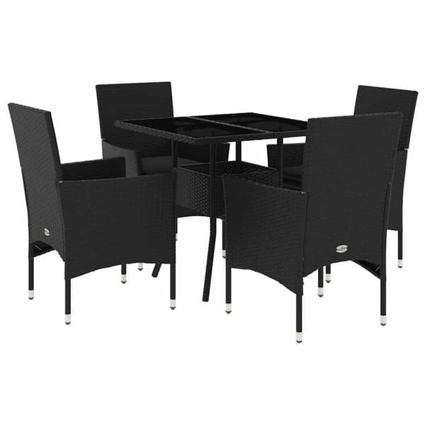 vidaXL spisebordssæt til haven 5dele m. hynder polyrattan og glas sort