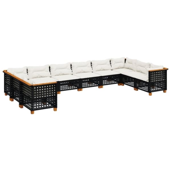 vidaXL sofasæt til haven 10 dele med hynder polyrattan sort