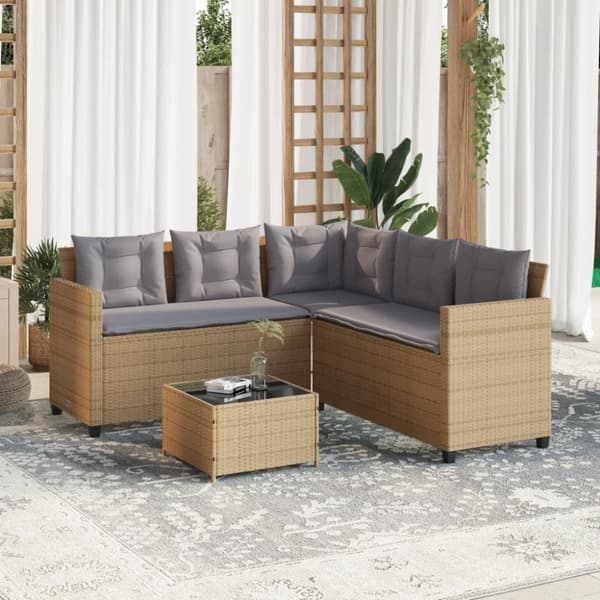 vidaXL Trädgårdssoffa med bord och dynor L-formad beige konstrotting