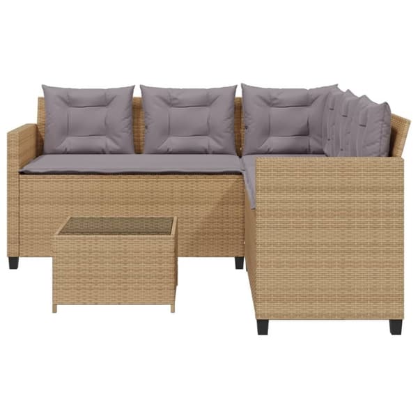vidaXL Trädgårdssoffa med bord och dynor L-formad beige konstrotting