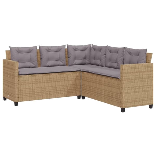 vidaXL Trädgårdssoffa med bord och dynor L-formad beige konstrotting