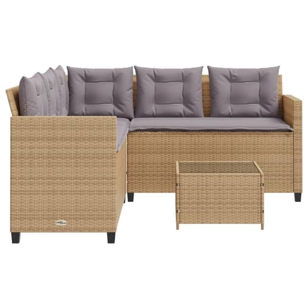 vidaXL Trädgårdssoffa med bord och dynor L-formad beige konstrotting