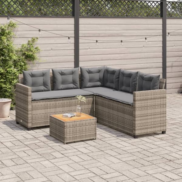 vidaXL havesofa med bord og hynder L-formet polyrattan grå