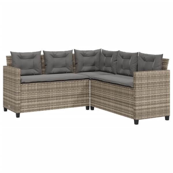 vidaXL havesofa med bord og hynder L-formet polyrattan grå