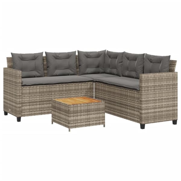 vidaXL havesofa med bord og hynder L-formet polyrattan grå