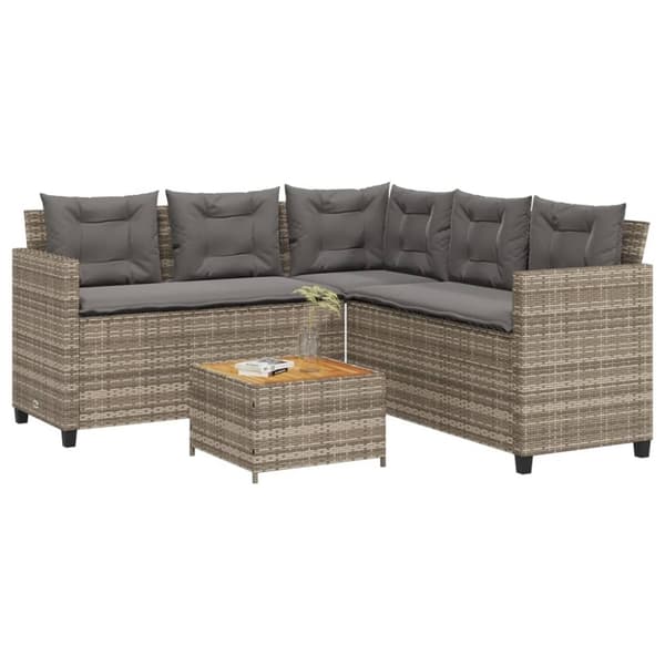vidaXL havesofa med bord og hynder L-formet polyrattan grå