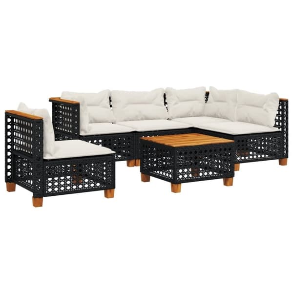 vidaXL sofasæt til haven 6 dele med hynder polyrattan sort