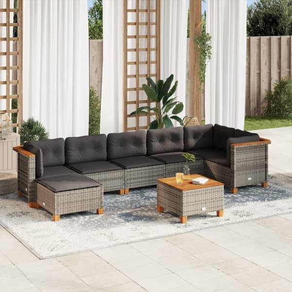 vidaXL sofasæt til haven 8 dele med hynder polyrattan grå
