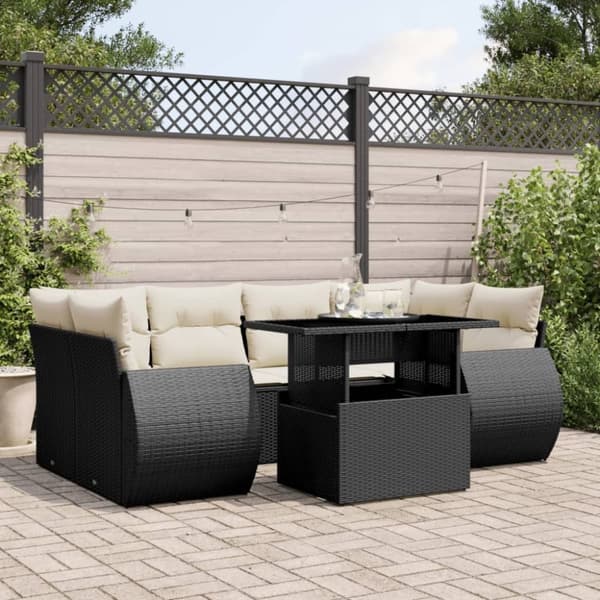 vidaXL sofasæt til haven 7 dele med hynder polyrattan sort
