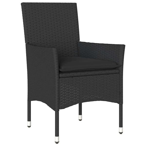 vidaXL Matgrupp för trädgård med dynor 3 delar svart konstrotting&glas