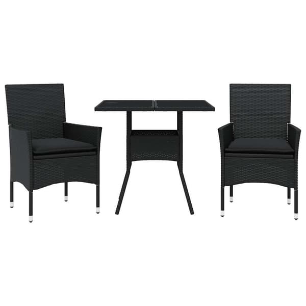 vidaXL Matgrupp för trädgård med dynor 3 delar svart konstrotting&glas