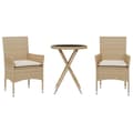 Miniatyrbild 2 av 10: vidaXL Bistrogrupp med dynor 3 delar beige konstrotting och glas