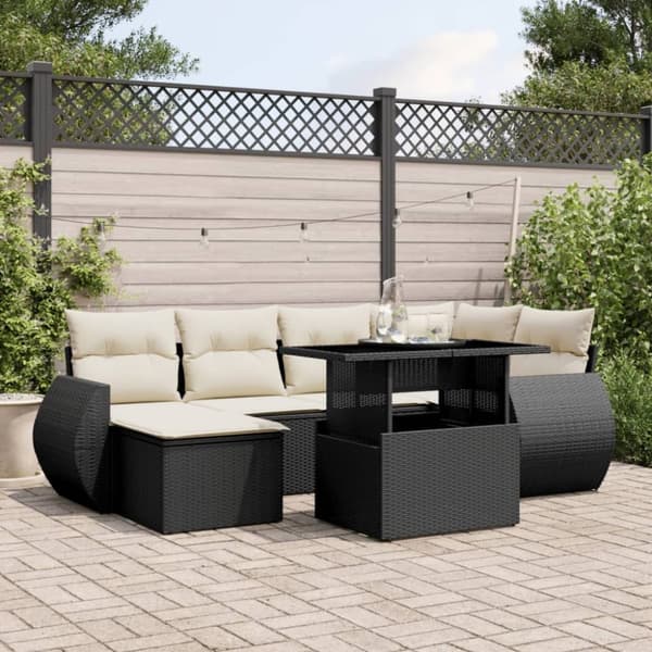 vidaXL sofasæt til haven 7 dele med hynder polyrattan sort