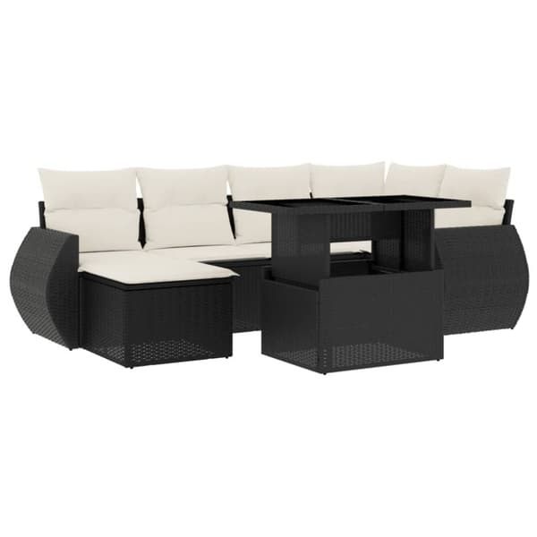 vidaXL sofasæt til haven 7 dele med hynder polyrattan sort
