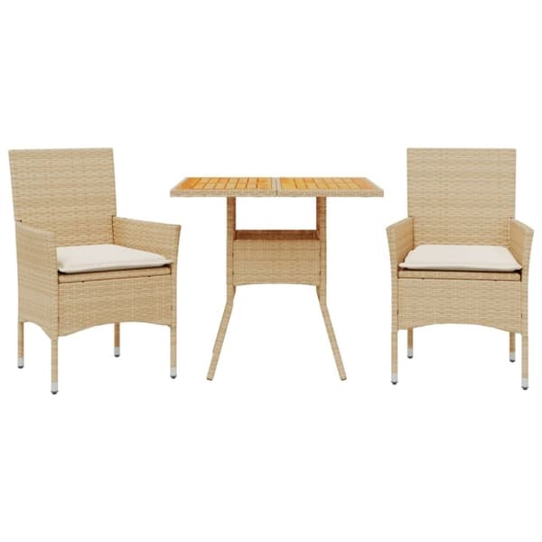 vidaXL spisebordssæt til haven 3dele m. hynder polyrattan akacie beige