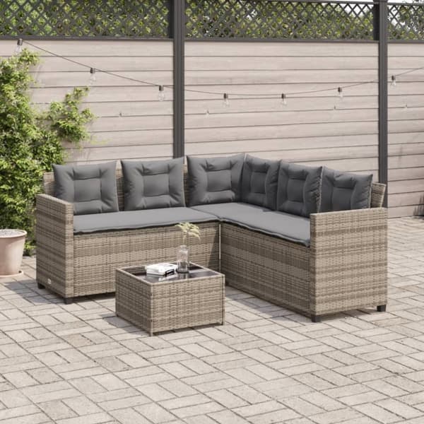 vidaXL havesofa med bord og hynder L-formet polyrattan grå