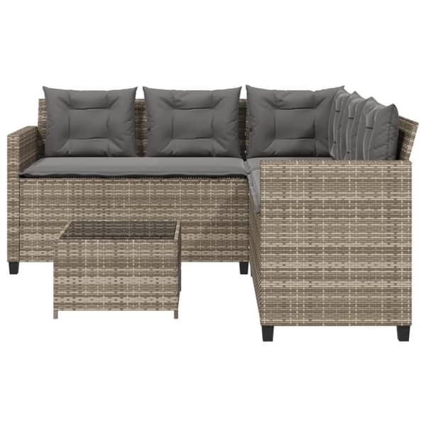 vidaXL havesofa med bord og hynder L-formet polyrattan grå