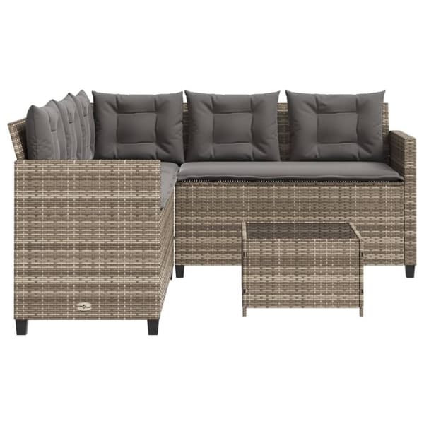 vidaXL havesofa med bord og hynder L-formet polyrattan grå