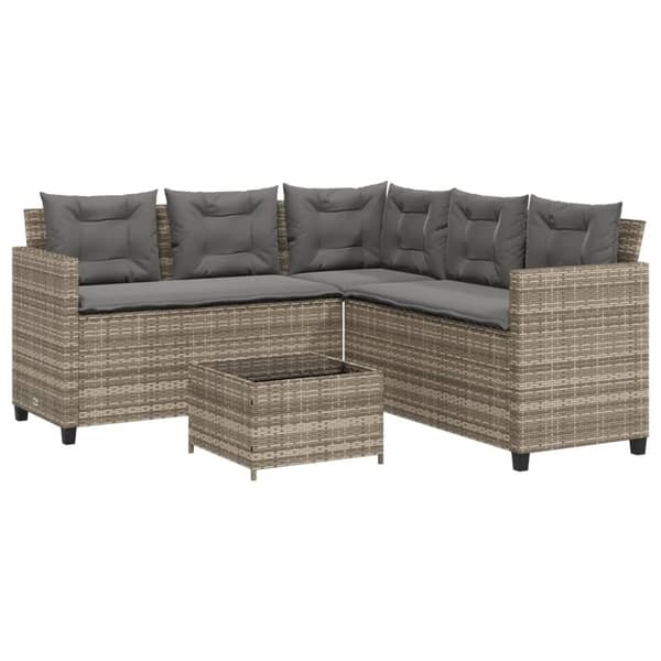 vidaXL havesofa med bord og hynder L-formet polyrattan grå