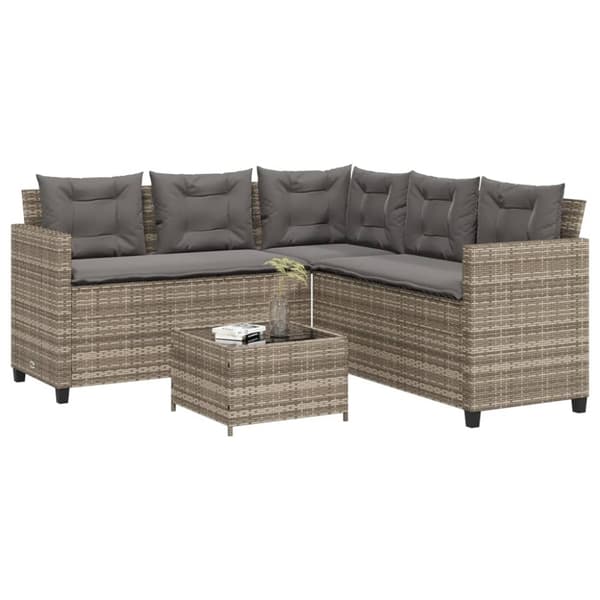 vidaXL havesofa med bord og hynder L-formet polyrattan grå