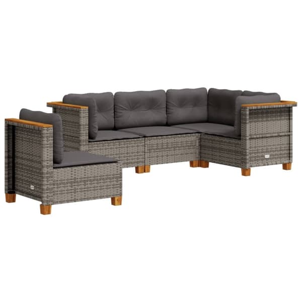 vidaXL sofasæt 5 dele med hynder polyrattan grå