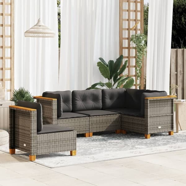 vidaXL sofasæt 5 dele med hynder polyrattan grå