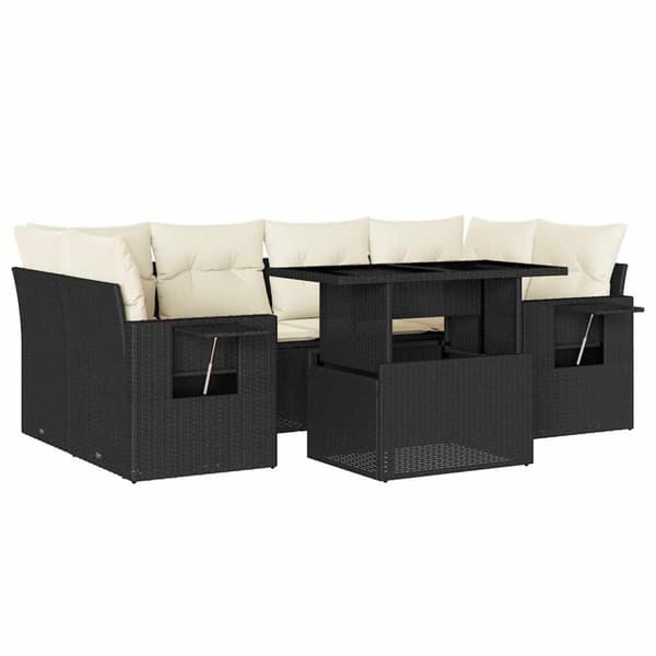 vidaXL sofasæt til haven 7 dele med hynder polyrattan sort
