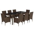 Miniatyrbillede 2 af 11: vidaXL spisebordssæt til haven 9dele m. hynder polyrattan og glas brun
